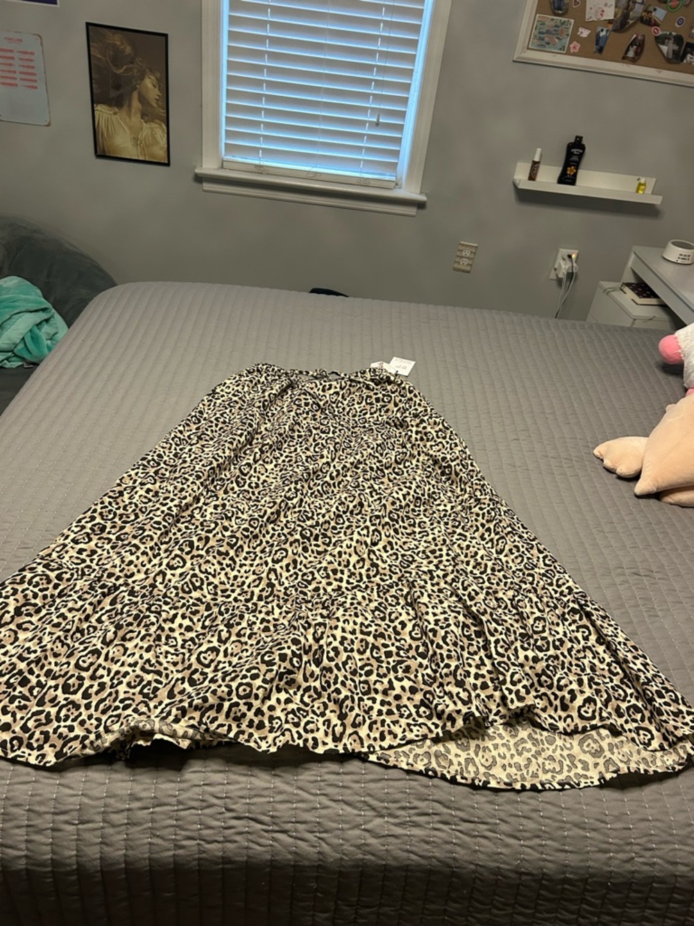 Beige and Black Leopard Print Maxi Skirt